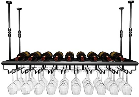 IBOWZ Deckenregal Decken Weinregal Decken-Weinregal aus Metall, höhenverstellbar, Regal für Vintage-Weingläser, Weinflaschenhalter, hängender Weinglasständer, für Bars, Küchen, Restaurants