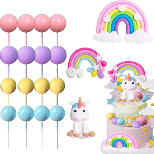 Einhorn Tortendeko, 23 Stück Einhorn Kuchendeko, Einhorn Kuchen Topper, Einhorn Geburtstag Kuchen Dekoration, 3D Einhorn Kuchen Topper, Regenbogen Tortendeko, Einhorn Torte Deko für Mädchen Junge
