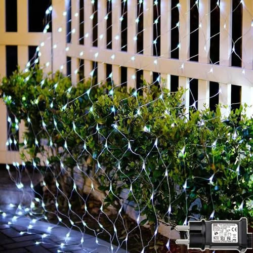 Redefun Lichternetz Außen 2 Stück 3x2m 200LED Lichterkette Netz mit Stecker | 8 Modi Lichterkettennetz Wasserdicht Lichtervorhang für Zimmer Wand Hochzeit Zaunbüsche Garten Deko - Kaltweiß