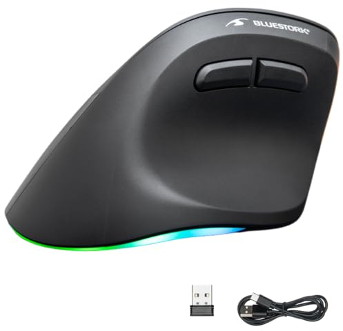 Bluestork - Ergonomic Vertical Wireless Mouse 800-2400dpi 6 Buttons RGB - Ergonomic Mouse - Ergonomic Mouse Wireless - Prevention Against Mouse Arm (rsi Syndrome) - PC & Mac - for Left-Handed Users -