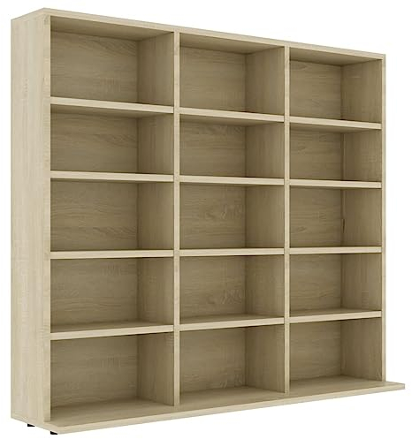 SDWEHO7 Standregal Bücherregal mit 15 offene Schrank Wand stehend für CDs, DVDs, Raumteiler Deko Regal Ständer oder Vitrine für Sammlungen und Hobby Sonoma-Eiche 102x23x89,5 cm Holzwerkstoff