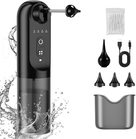 ORALNEED Electric Ear Wax Removal Kit for Adults, Ear Irrigation Flushing System, Wash Ear Cleaner Kit for Human, Effective Washer Cleaning Tool with 3 Reusable Replacement Tips