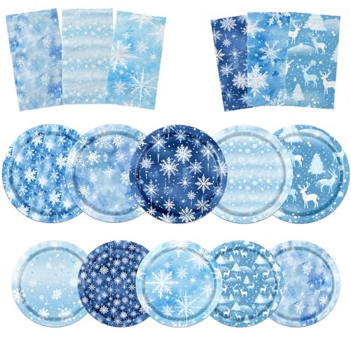 Winter Party Decorations Tableware, 60Pcs snowflake party decorations includes Snowflake Plates and Napkins, Snowflake Winter Wonderland Plates and Napkins for Winter Holiday Christmas Decorations