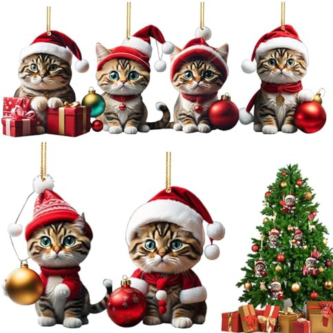 Weihnachtskugeln Katze, Lustig Christbaumschmuck Katze 2D Weihnachtsanhänger Deko Weihnachtsbaumschmuck Weihnachtsschmuck Geschenk Zur Weihnachtsdekoration, 8x5cm