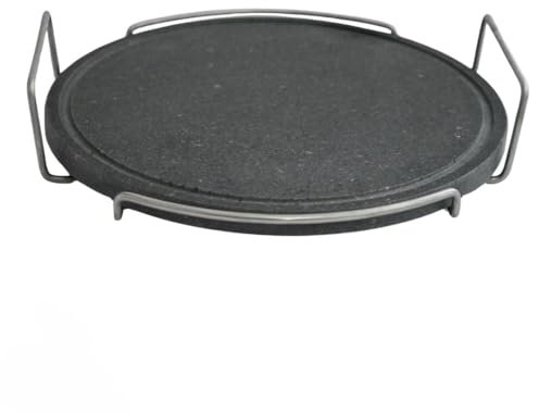 PIASTRA PIETRA LAVICA OLLARE + TELAIO INOX DIAMETRO 39 CM, SPESSORE 2 CM PER PIZZA FORNO A GAS ELLETRICO BARBECUE REFRATTARIA PER CARNE BISTECCHIERA ANTIADERENTE
