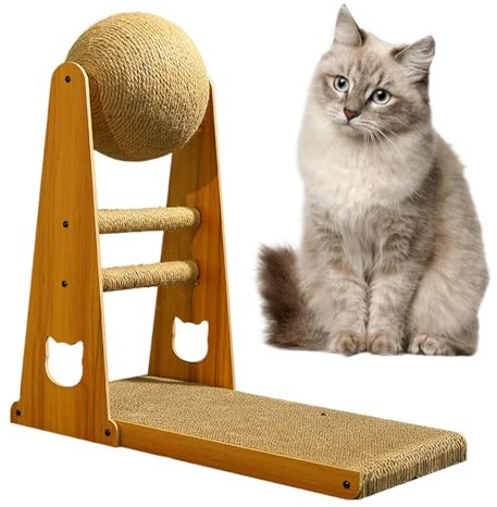 Rascador para gatos en forma de L, rascador para gatos en forma de L, rascador para gatos vertical elegante con bola rascador para gatos, rascador para gatos vertical, panel rascador para ga