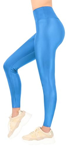 FUTURO FASHION Dam glänsande blöta look leggings – rumplyft hög midja icke genomskinlig design stretchig och andningsbar idealisk för vardaglig fest fitness olika färger storlekar S till 5XL, BLÅ, L