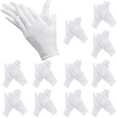 Guanti in cotone bianco, 12 paia guanti in tessuto bianco, guanti in cotone per cura, comodi e traspiranti, per cura della pelle, l'esame dei gioielli, lavoro quotidiano, bianco