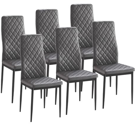 Genérico M1C - Pack 6 Sillas de Comedor MARMOL, Sillas Estilo Moderno, Ergonómicas, espaldo y Asiento tapizado PU Color Gris, Patas Color Negro
