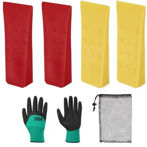 QUARKZMAN plastkil, 4 stycken ABS-plast, skogskil 152 mm, spaltkil för trä, plastkilar, fällkil med handskar med ficka för slagskruvdragare, fällkilar, röd, gul