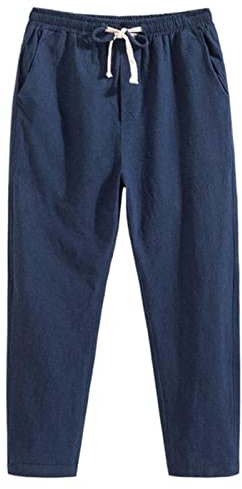 Pantaloni da Uomo in Lino Larghi Leggero Pantalone con Coulisse Estivo Casual Comodo Pantalone Lungo Elastici in Vita Gamba Dritta Pantaloni Baggy con Tasche Loose Fit Vacanza Pantaloni Yoga