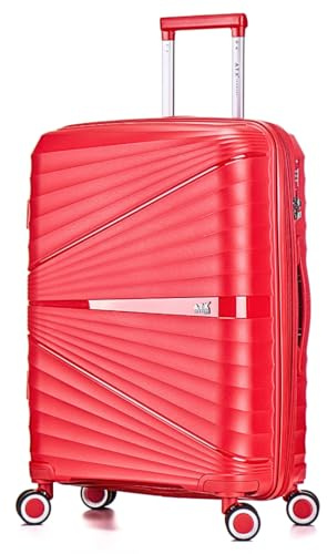 ATX Luggage Medium Suitcase Expandable Unbreakable Polypropylene Hard Shell Hold Check in Fits 23-26KG Super Lightweight with 4 Dual Spinner Wheels and Built in TSA Lock (Blood Red, 86 Liters)
