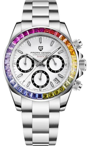 Pagani Design PD1644 Orologio da uomo al quarzo VK63 Movimento Uomo Moda Cronografo Lunetta arcobaleno Vetro Zaffiro Orologi da polso da uomo Sport