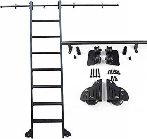 Schiebeleiter-Kit, Bibliotheks-Hardware-Kit, Rollschienen, Kleiderschrankschienen, Lagerrollen, Scheunentor-Bücherregal-Holzzubehör, Geeignet für Bibliotheken