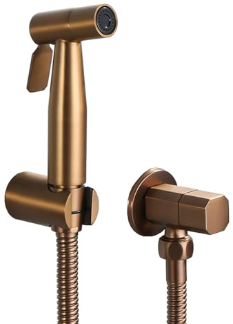 TYMYW Pulverizador de Bidé de Mano Kit Bidet de Mano para Wc de Pared con Manguera de Ducha de 1,2 M Oro Rosa Cepillado