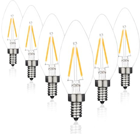 CHULEIBACUI 25W Equivalent Type B LED Chandelier Bulb B11/B10 Shape, E12 Base, 2700K Warm White Dimmable, Energy Efficient, Long-Lasting, 6-Pack for Indoor Decor & Pendant Lighting