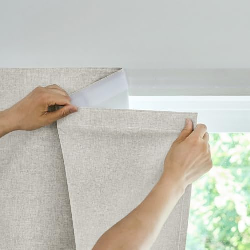 Jilron - Tenda adesiva opaca per porta, 100% oscurante, senza fori, per interno, camera da letto, soggiorno, protezione solare, finestra, isolamento termico (Beige chiaro-H182 x L64 cm), confezione da