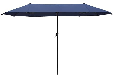 PHI VILLA Sonnenschirm Rechteckig Groß 380x200cm für Garten Terrasse Gartenschirm mit Kurbel UV Schutz Parasol Windfest