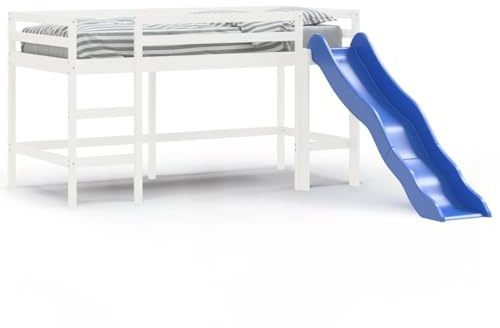 Eleganz Kinderhochbett mit Rutsche – Weiß 80x200 cm aus Massivholz Kiefer – Stabiles Hochbett mit Spielrutsche für Kinderzimmer – Sicher & Langlebig