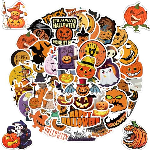 100 Stück Halloween Sticker, Wasserdicht Vinyl Halloween Aufkleber, Halloween Kürbis Aufkleber Kinder, Graffiti Sticker für DIY Laptop Gepäck Skateboard Auto Motorrad Fahrrad Deko