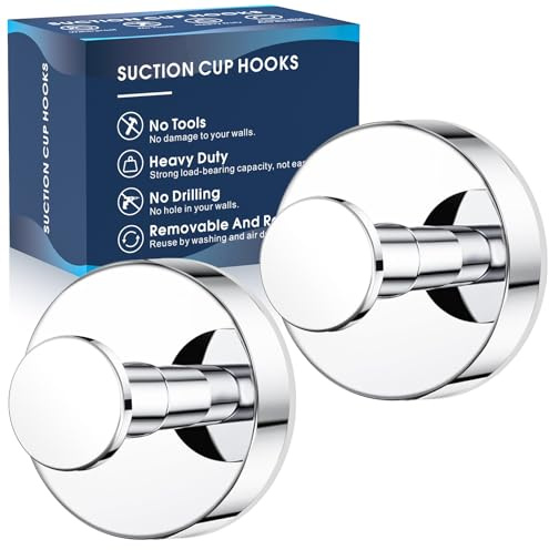 MOTAIPEAK Saugnapfhaken für Dusche, abnehmbare Duschtuch-Saugnapf-Haken für Badezimmer, Wand, Küche, Glas, Spiegel, Fliesen zum Aufhängen von Bademänteln, Luffa, Chrom, 2 Stück