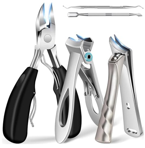 Cortaúñas Pies Professional para Uñas Gruesas y Encarnadas, Cortaúñas para Pies con Abertura Extra Ancha para Ancianos, Kit de Pedicura con Corta Uñas Pies, Levantaúñas, Empujacutículas y Bolsita