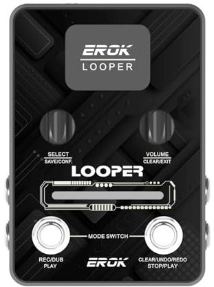 EROK Looper Guitar Pedal, XS-02 Looper Pedal with 40 Slots & 160 Mins Looping Time, LED Progress Light Guitar Loop Pedals with Fade Out, USB Data Transfer for Electric Guitar/Bass (Black)