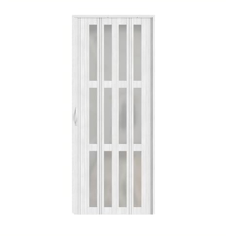 INMOZATA Folding Door Internal PVC Plastic Sliding Doors Features Transparent PVC Glass Internal Doors with Handle Sliding Concertina Door Panel Divider(15 * 20.5 * 216.5cm,Transparent Glass)