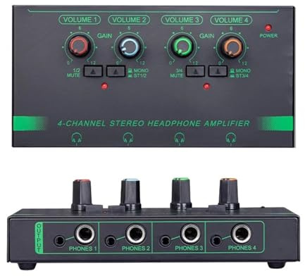 4 6 Channels Headphone Amplifier Mini Portable Earphone Splitter Stereo Ultra Low-Noise Audio Mixer for Recording Studio Monitor(4 Channels)
