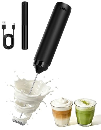 Rechargeable Milk Frother Handheld Electric Coffee Drink Mixer Wand with Stainless Steel Whisk and Portable Case for Cappuccino, Latte, Matcha, Hot Chocolate Black