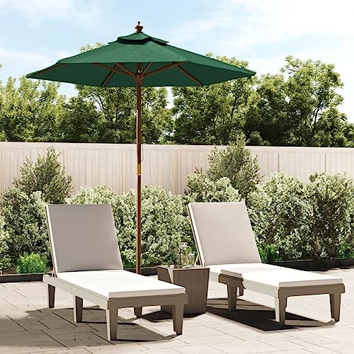 Mokuyary Parasol de Jardin avec mât en Bois Vert 196x231 cm, Parasol de Extérieur pour Terrasse, Piscine, Plage, Restaurants, Balcon