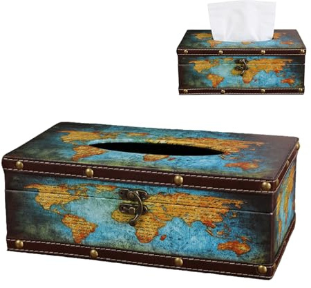 Junhonze Retro KosmetiktüCher Box - TaschentüCher Box Spender | Taschentuchbox Holz, TaschentüCher Box, Mit Metallschloss, Geeignet FüR Esszimmer, Badezimmer, Schlafzimmer, BüRo