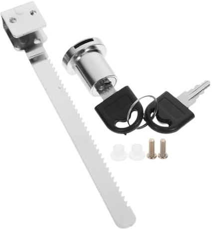 Hemobllo Verrou à Cliquet pour Porte en Verre Coulissante en Alliage de Zinc avec 2 Clés et Kit Accessoires, Serrure Esthétique pour Vitrines et Comptoirs Argentés