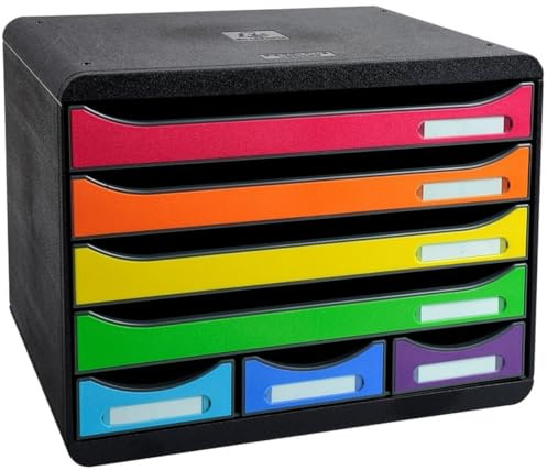 Exacompta 307798D Ablagebox Iderama Querformat mit 7 Schubladen für DIN A+ Dokumente. Belastbare Schubladenbox hohe Kapazität mehr Platz Store Box Iderama Harlekin Blauer Engel Schwarz|Bunt