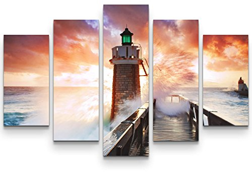 Paul Sinus Art Leinwandbilder | Bilder Leinwand 160x100cm Leuchtturm bei rauer See
