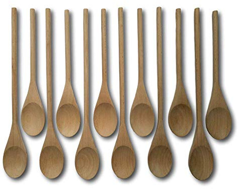 Lot de 12 cuillères de cuisine en bois - Cuillères à mélanger - Ustensiles de service - Marionnettes artisanales - 30,5 cm et 40,6 cm