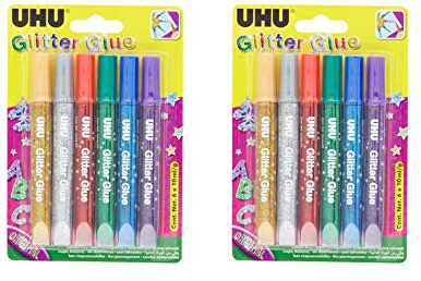 UHU 39040 Glitter Glue (6 Tuben, 10 ml) farblich Sortiert