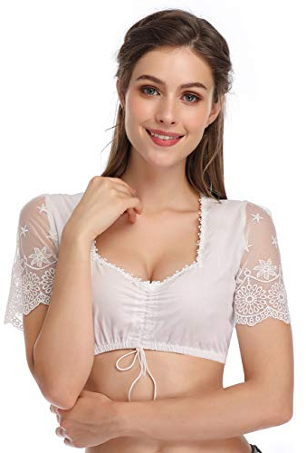 GloryStar Women's Bavarian Oktoberfest Costume Traditional Dirndl Blouse Shirt White Short Sleeve Tube Crop Top White01 2XL