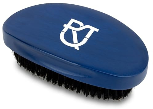 Roman-T Medium–Hard 360 Wave Brush With Reinforced Nylon and Boar Bristles - Curved Wave Brush with Wooden Base (Blue)