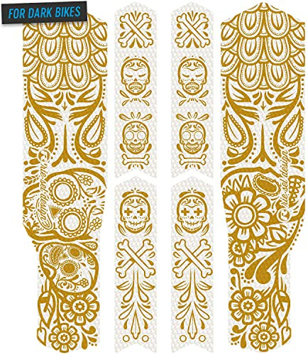 Riesel Design Protektoren, selbstklebend, dreieckig, hinten, Fahrradrahmen – Tape 3000 Honeycomb – Los Muertos Gold
