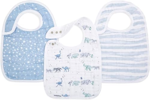 aden + anais Baby-Lätzchen mit Druckknöpfen, Superweich und saugfähig für Säuglinge, Neugeborene und Kleinkinder, Spucktuch aus 100% Baumwoll-Musselin, 0-36 Monate, 3er Pack, rising star