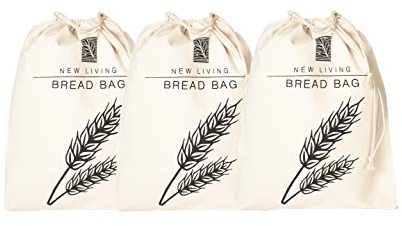 New Living - Confezione da 3 sacchetti per il pane di ottima qualità, 29 x 39 cm, in misto lino e cotone ecologico, non contengono plastica, per alimenti