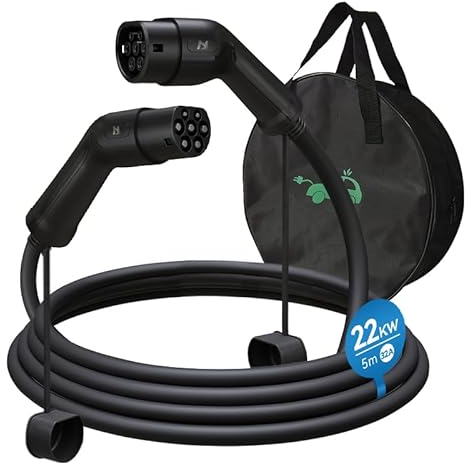 HiEVcar Type 2 Câble de Charge EV 22 KW 32 A Voiture Électrique Câble Triphasé Type 2 vers Type 2 EV Chargeur Cable 3 Phases pour véhicules électriques 5 M (Type 2 - Type 2-32 A - 22 KW)