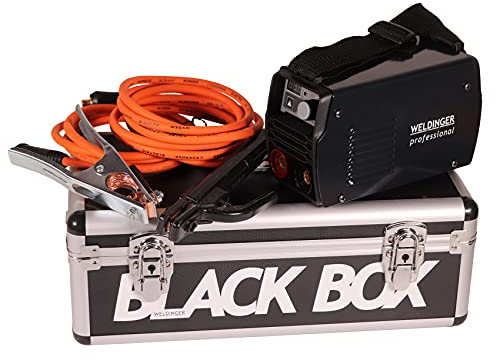 WELDINGER EW 1400 black box pro Elektroden-/WIG-Schweißinverter 140 A mit Aluminiumkoffer Schlackehammer Kupferschweißkabeln mit Flex-Silikon
