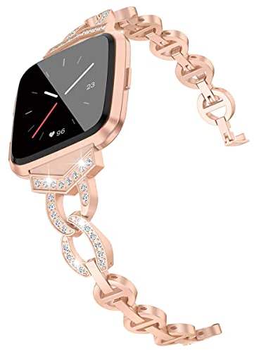 Aliwisdom Glänzendes Ersatzarmbänder 18mm 20mm 22mm für Smartwatch, Smartwatch Zubehör Legierung Metall Glitzern Strass Uhrenarmband Schnellverschluss Armband für Damen (22 mm, Roségold)