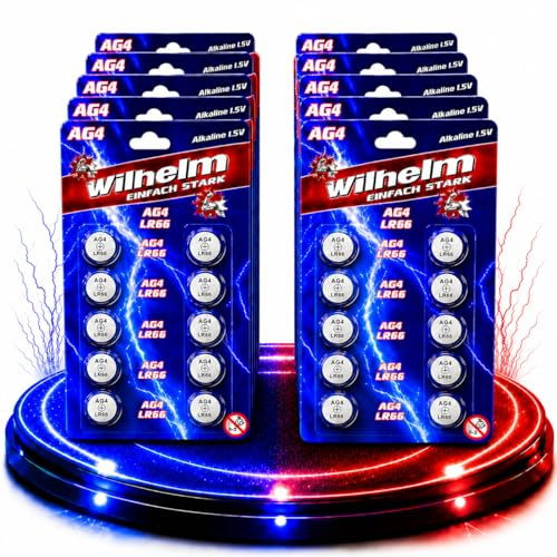 Wilhelm AG4 Alkaline Knopfzellen 1,5 V (LR66, L626, 377, GP77A) – 100 Stück