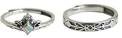 Anillos de promesa de pareja para él y ella, anillos de pareja de plata de ley, corona de circonita cúbica, anillos ajustables para aniversario de boda, Plata de ley, Cubic Zirconia