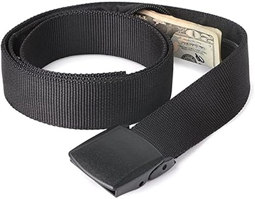 Cinturon de Viaje de Dinero Cinturon, Cinturón con Bolsillo Secreto de Cremallera Interior para Evitar Carteristas Unisex Negro