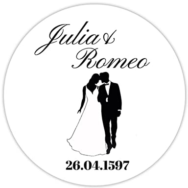36 x personalisierte Hochzeitsaufkleber mit Datum und Wunschname ∅ je Sticker 5cm runde Deko Aufkleber für Gastgeschenke Hochzeit Name selbstklebend (06 Brautpaar)