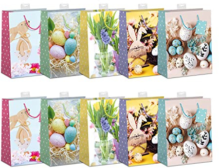 Skorpion Ostertüten Klein 10 Stück - DIN A5 | 18x23x10cm, Zum Befüllen, Mit Henkel und Namenskarte | Tüten für Ostern, Ostersäckchen, Ostertütchen